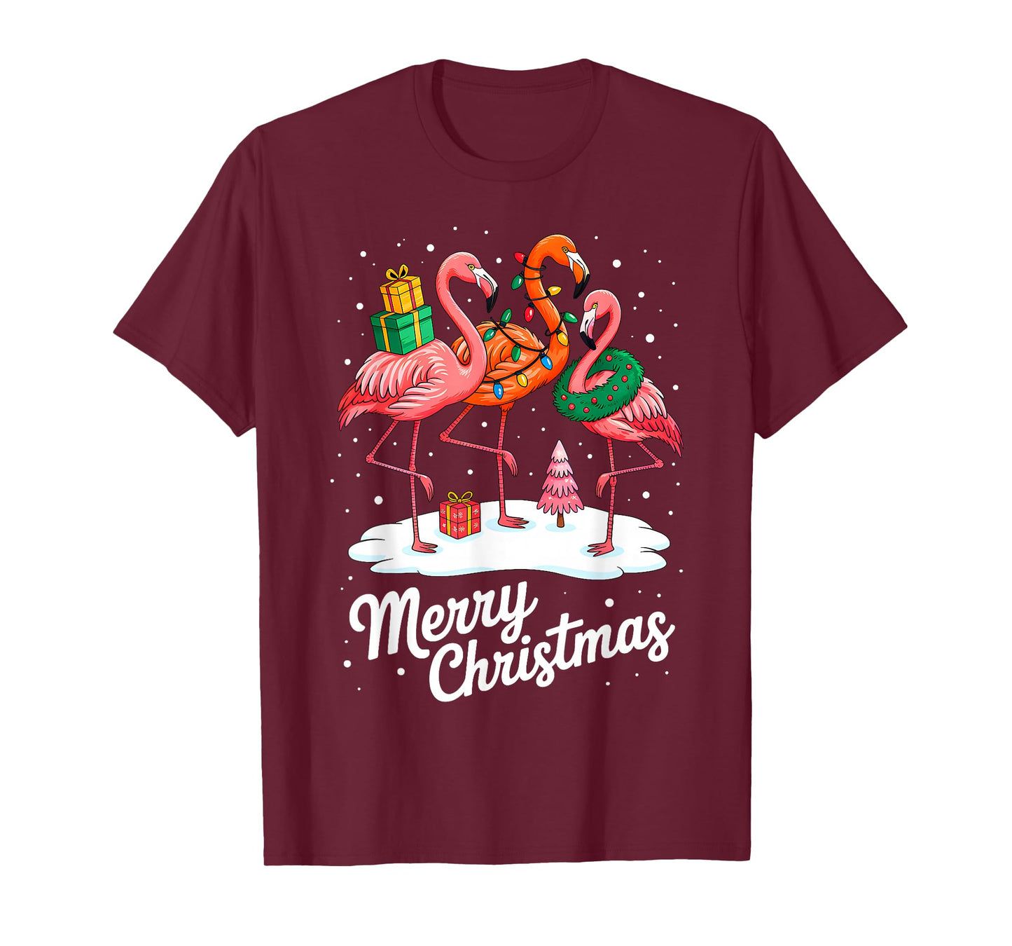 Merry Christmas Hat Santa Flamingo Light Christmas in July T-Shirt