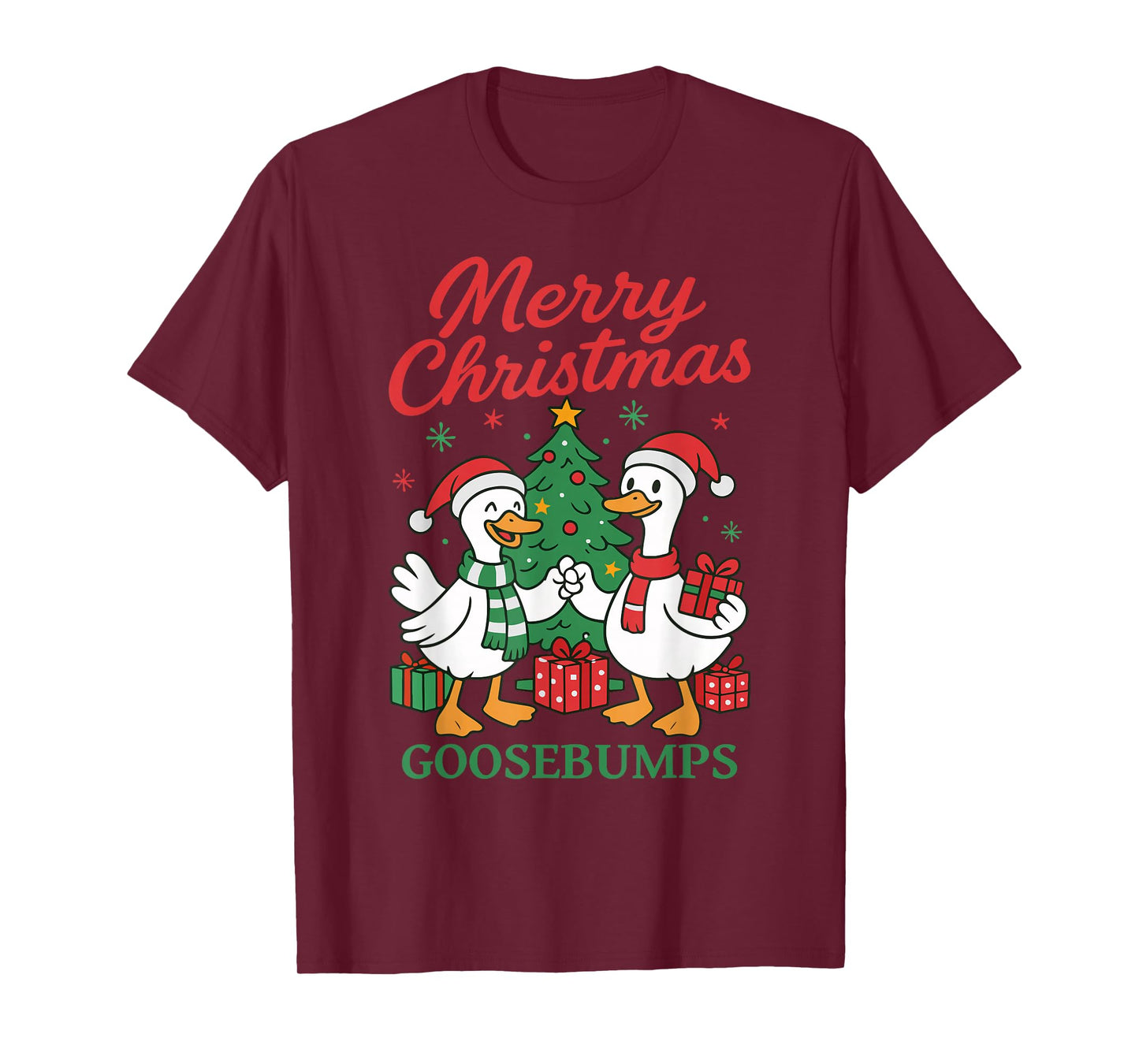 Santa Claus Goose Tree Merry Christmas Goosebumps T-Shirt