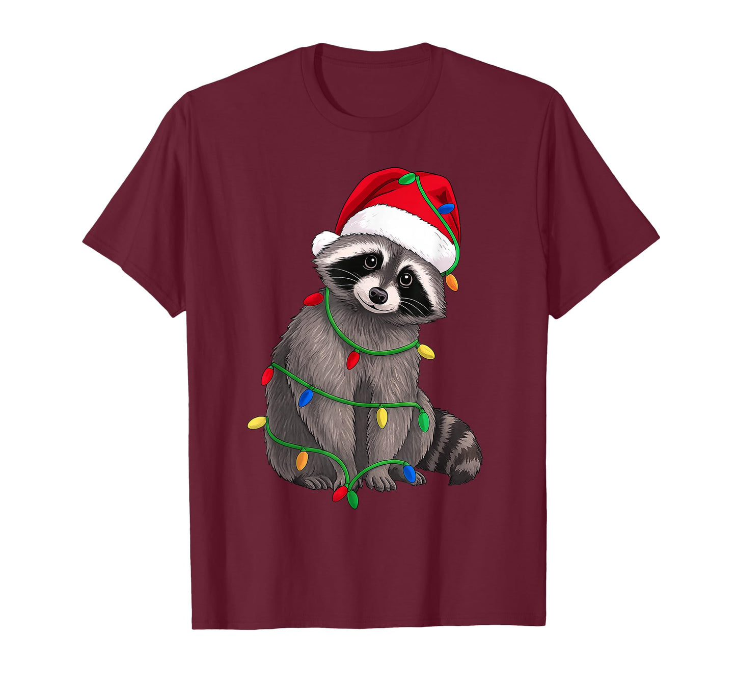 Raccoon Christmas Tree Lights Holiday Animal Lover T-Shirt