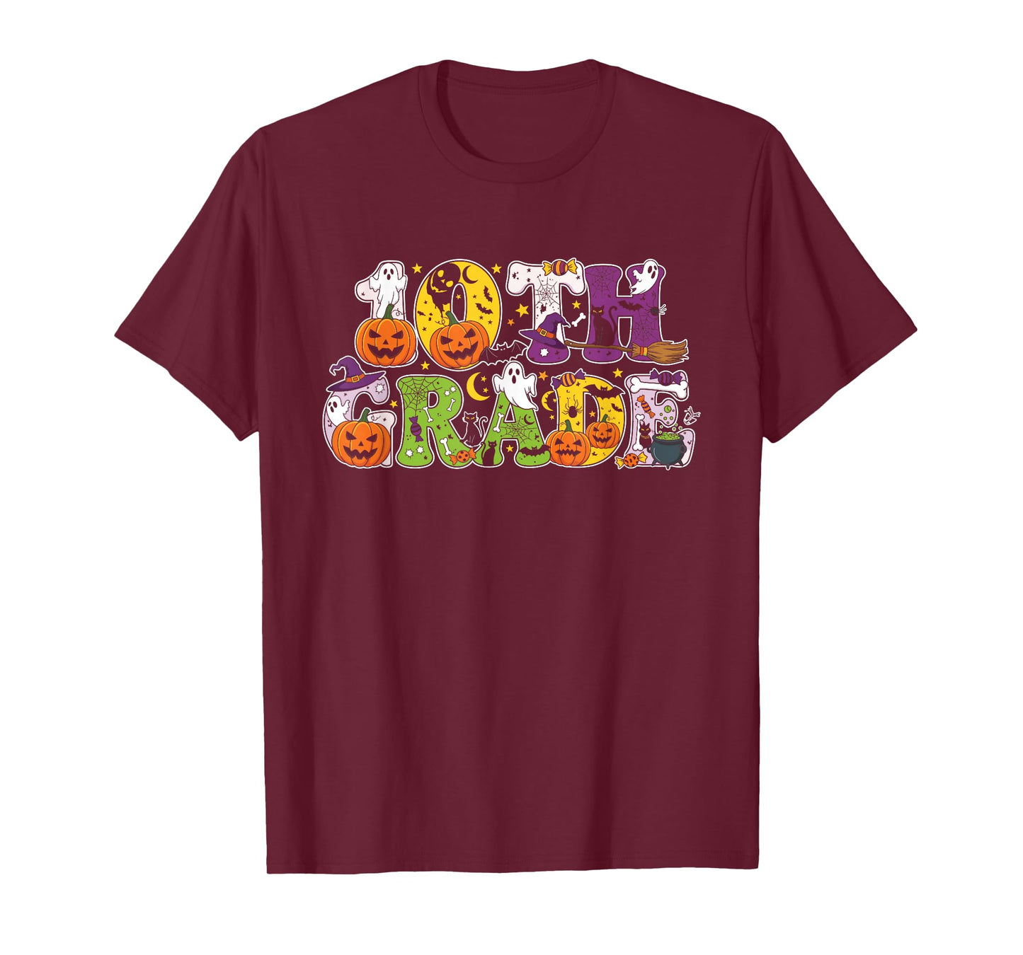 10th Grade Pumpkin Ghost Skeleton Halloween Kids Mens Womens T-Shirt