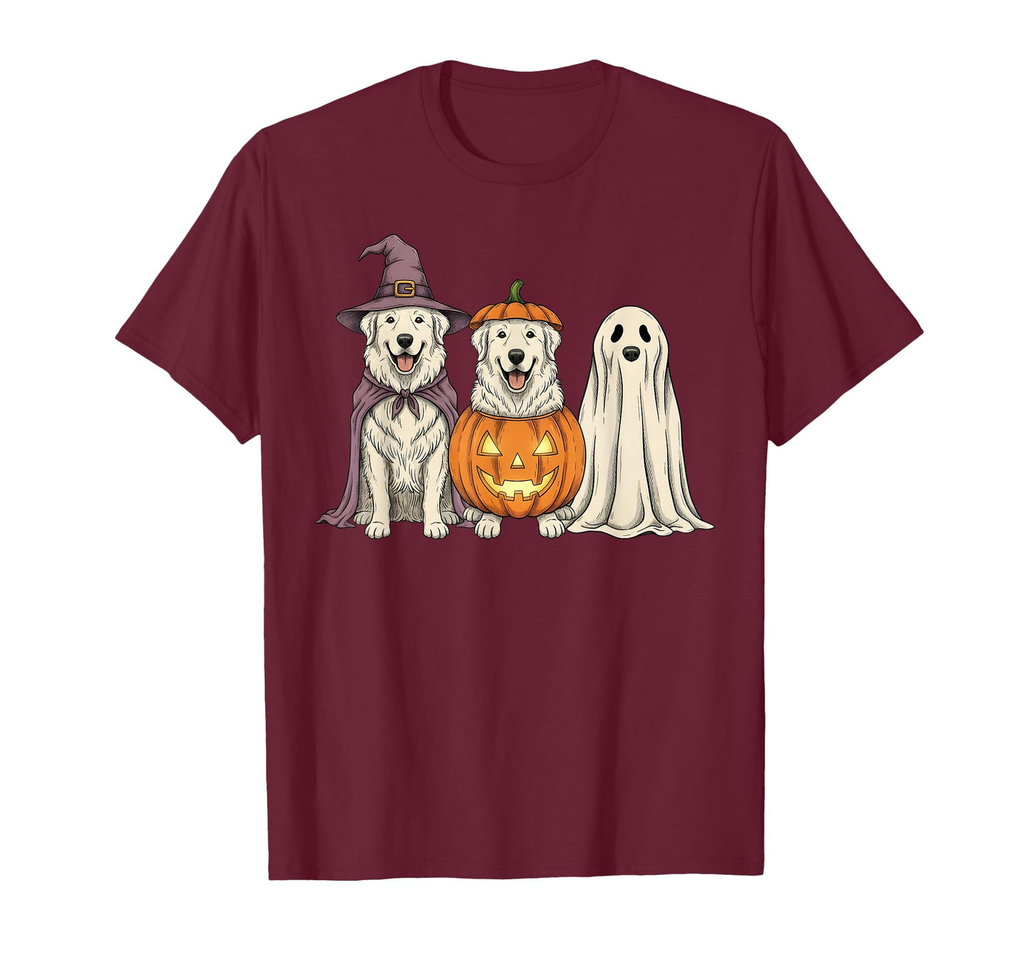 Spooky Ghost Great Pyrenees Pumpkin Halloween Dog Lover T-Shirt