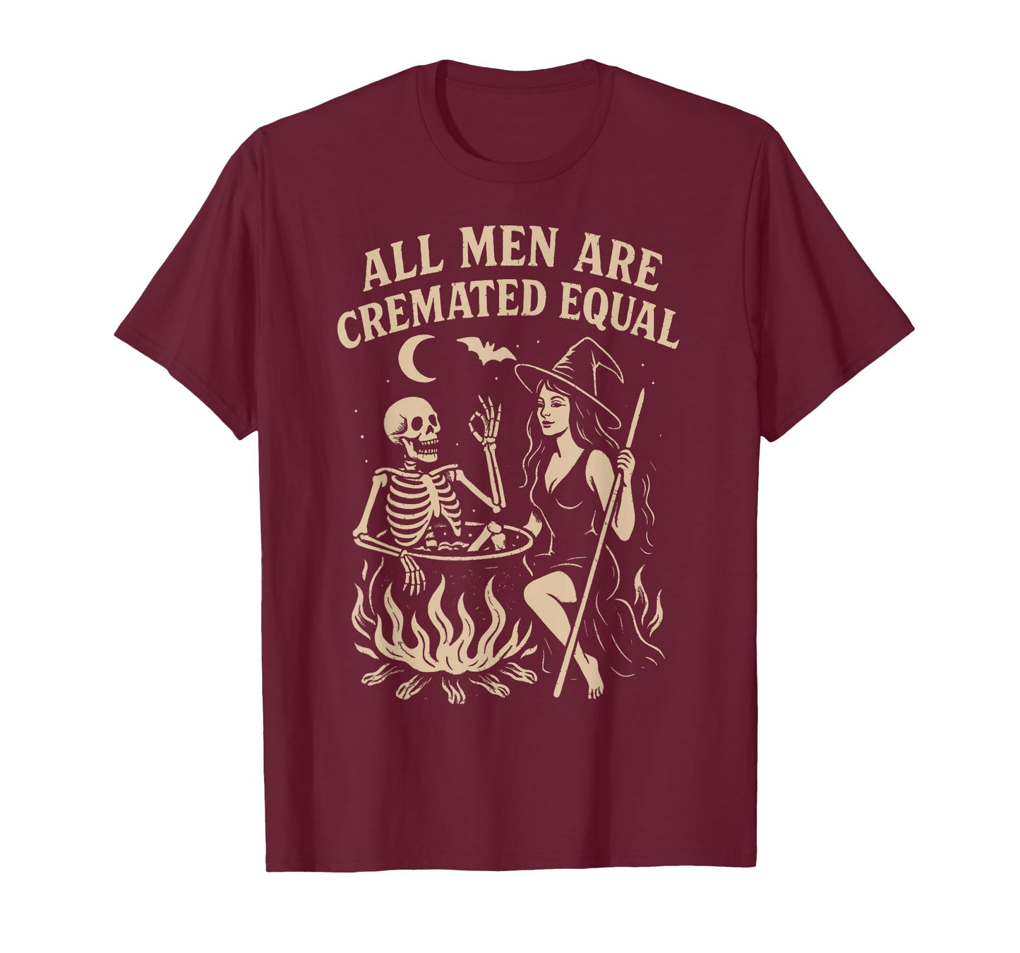 All Men are Cremated Equal Witch Cauldron Skeleton Design T-Shirt
