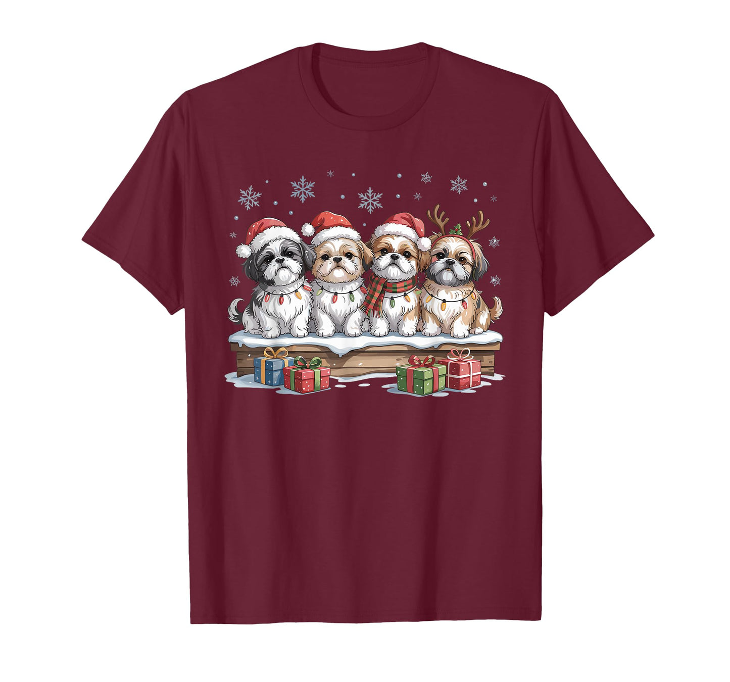 Cute Shih Tzu Christmas Puppies Dog Lovers Funny Holiday T-Shirt
