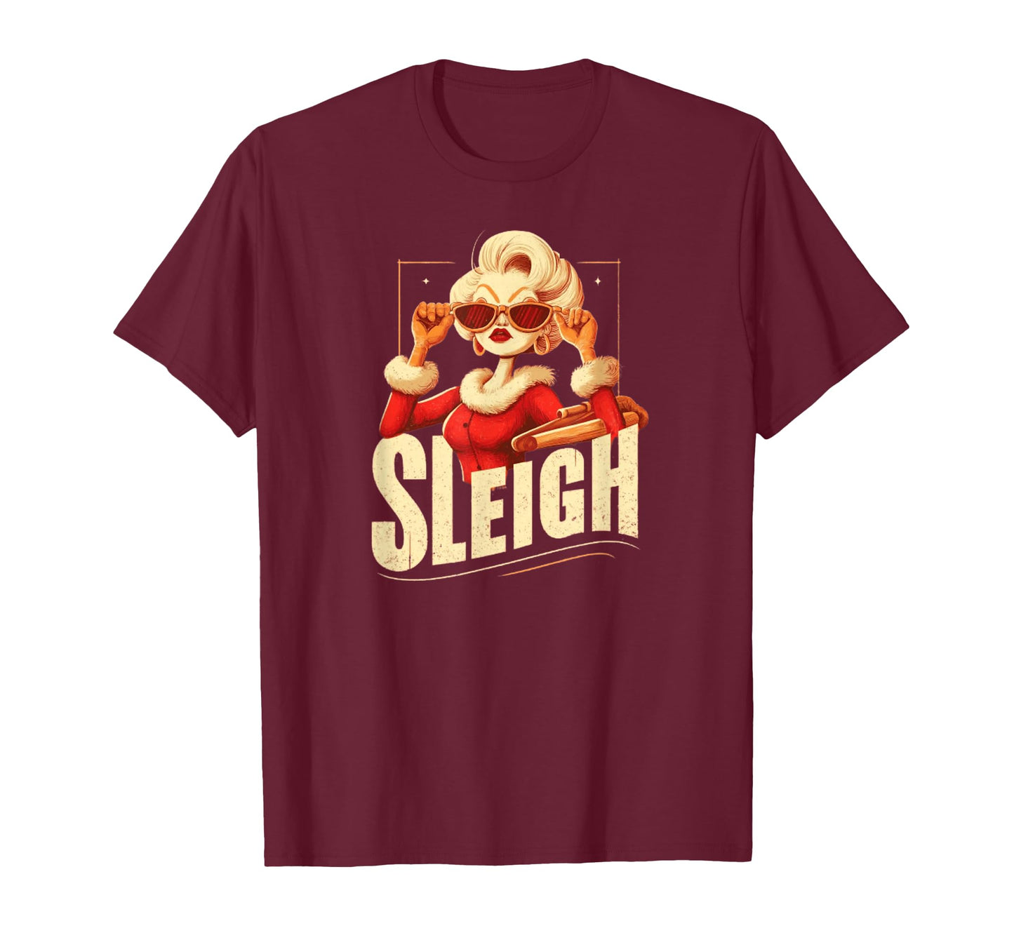 Sleigh (Slay) Queen Retro Mrs Claus Funny Christmas T-Shirt