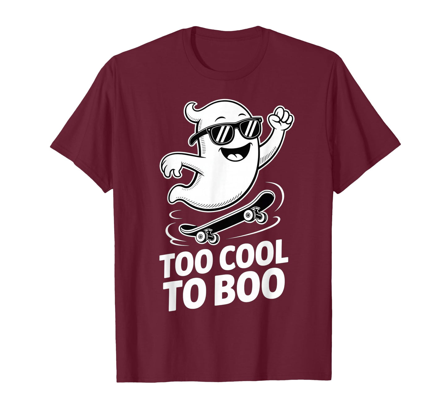 Funny Ghost On Skateboard Retro Halloween Costume Kids Boys T-Shirt