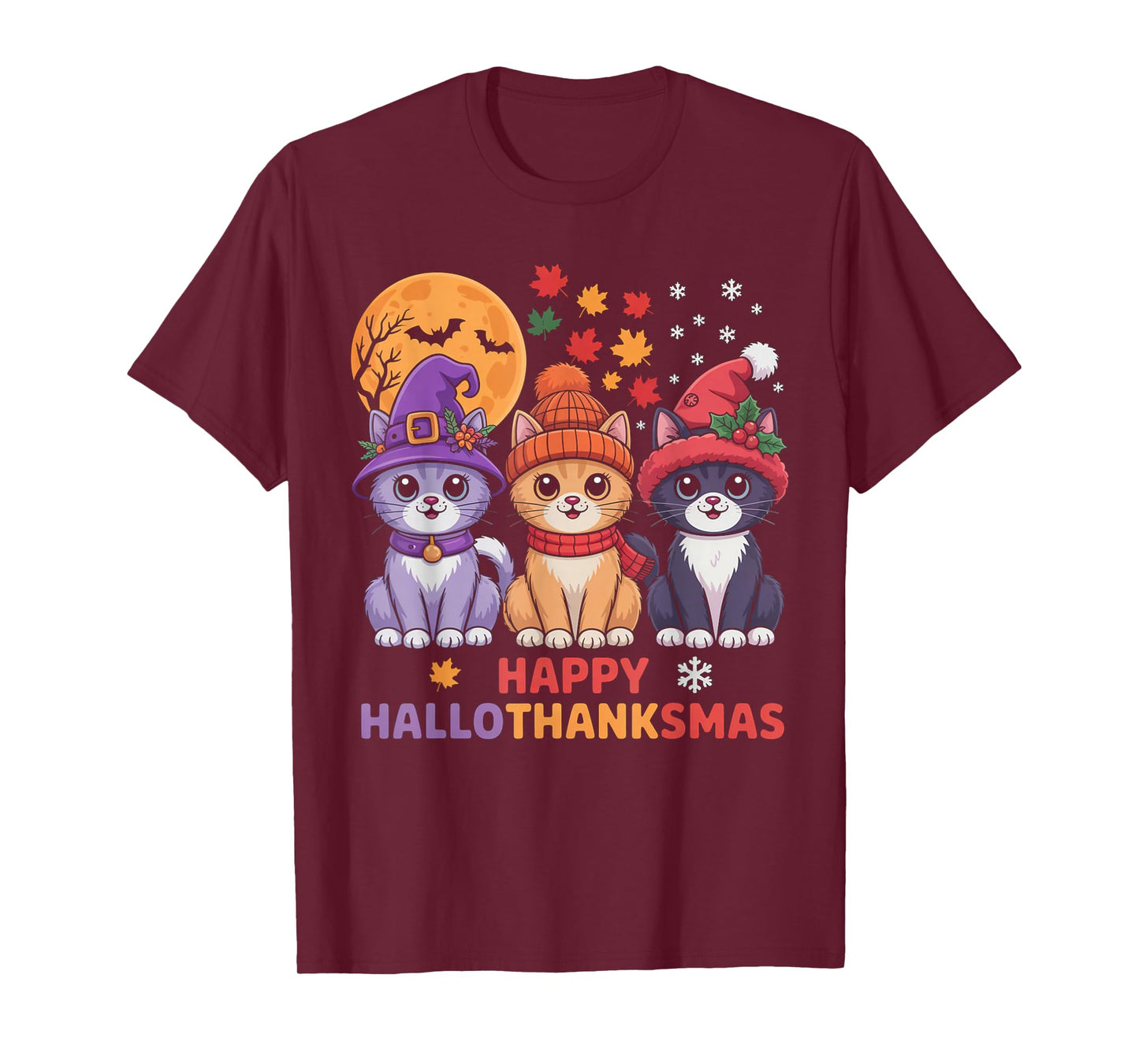 Halloween Thanksgiving Christmas Happy HalloThanksMas Cats T-Shirt