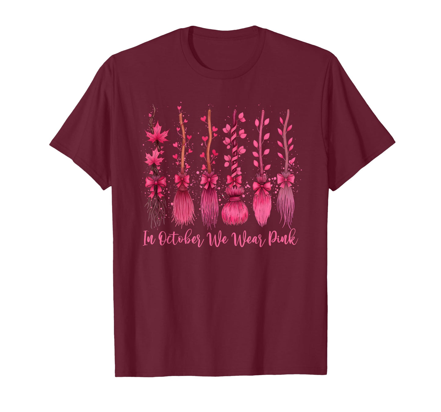Witches Broom in October We Wear Pink Breast Cancer T-Shirt