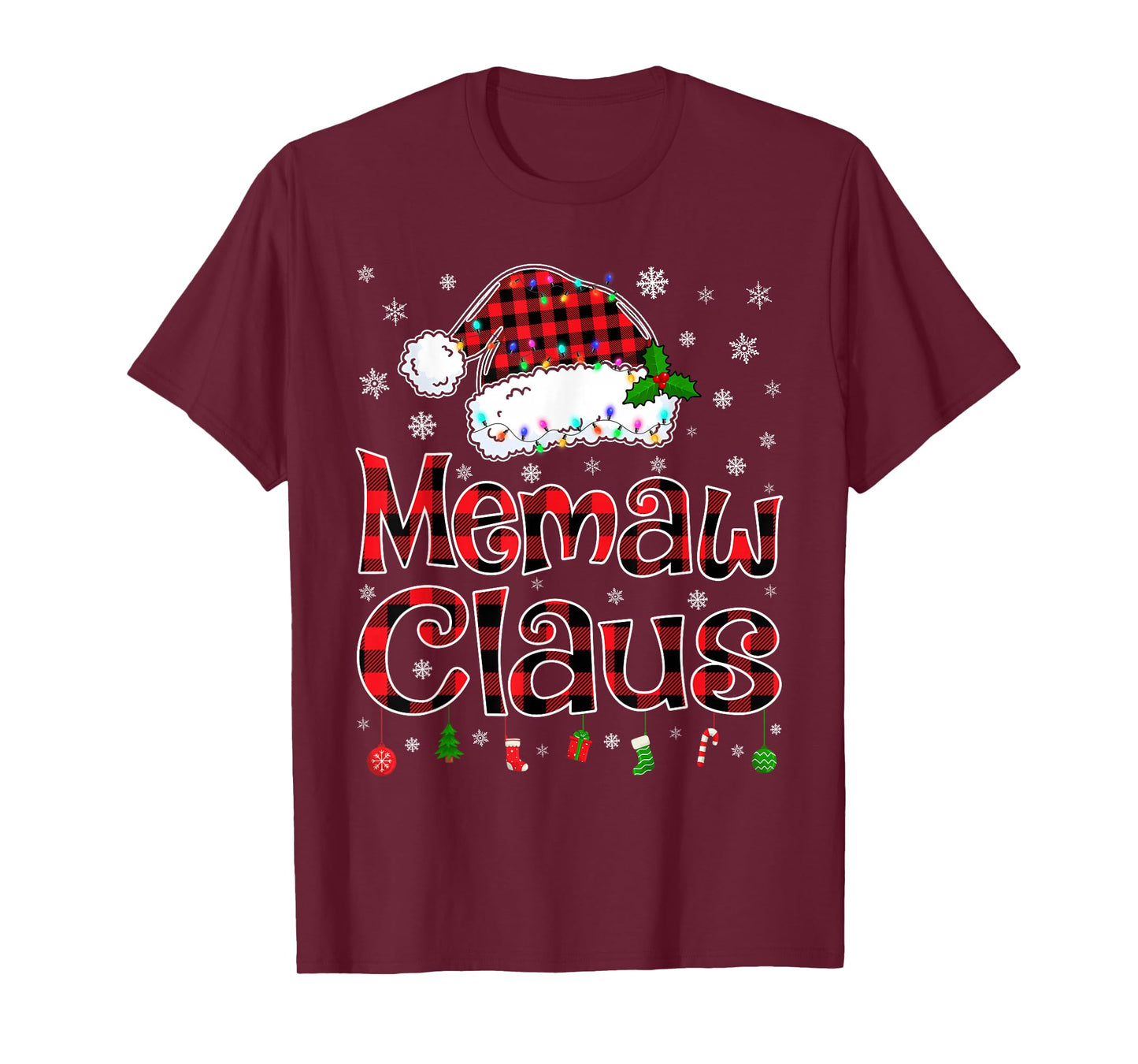Memaw Claus Christmas Lights Xmas Pajama Matching Family T-Shirt