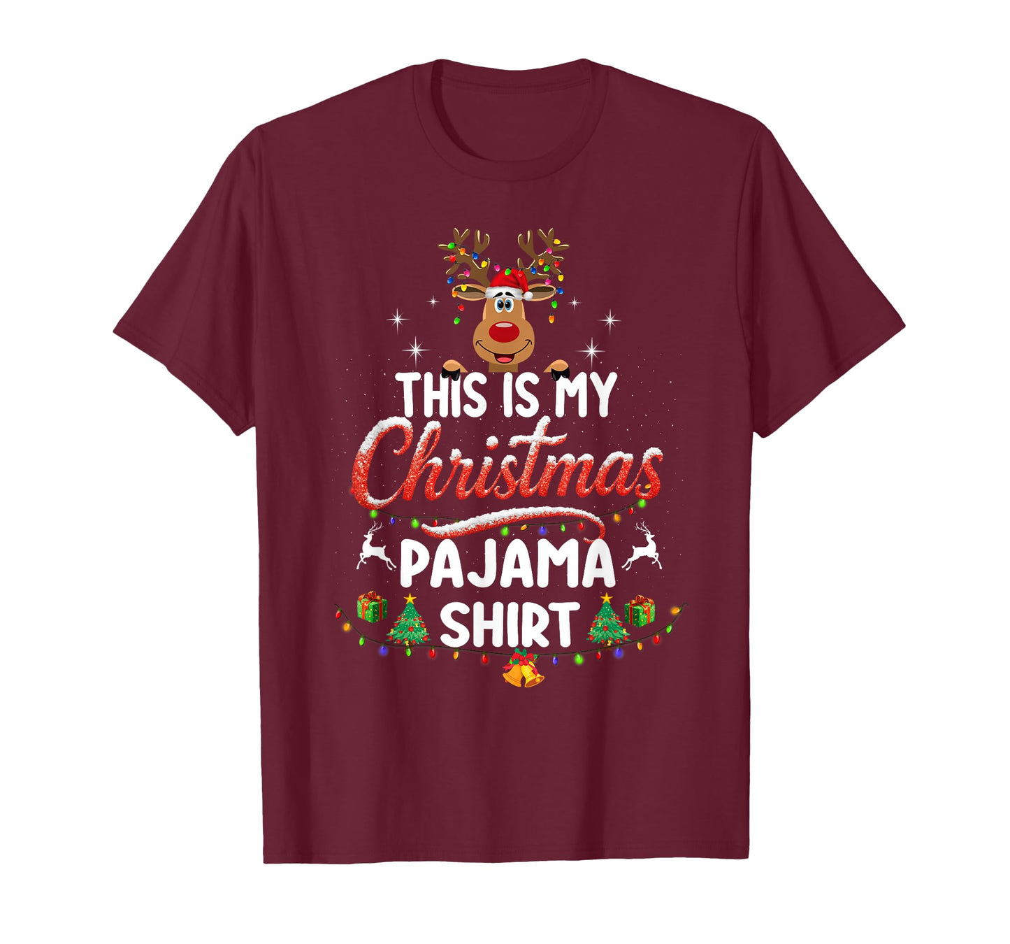 This is My Christmas Pajama Shirt Funny Reindeer Santa Hat T-Shirt