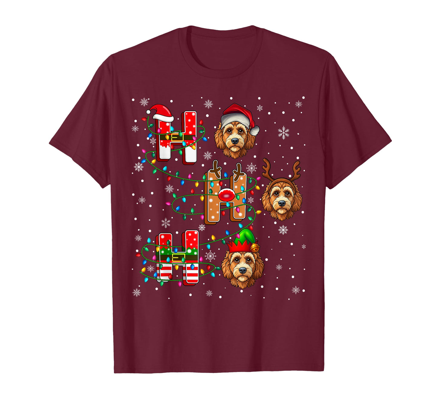 Ho Ho Santa Reindeer Hat Elf Matching Labradoodle Dog Xmas T-Shirt