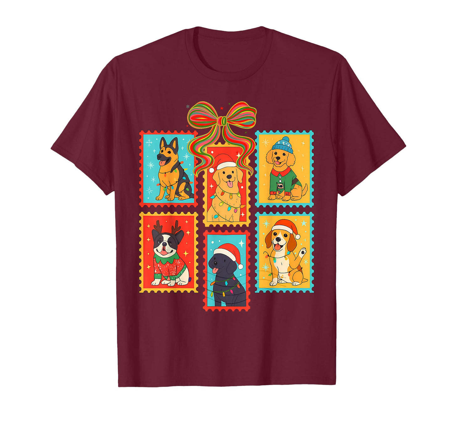 Merry Christmas Dog Stamps Dog Lover Dog Person Coquette T-Shirt