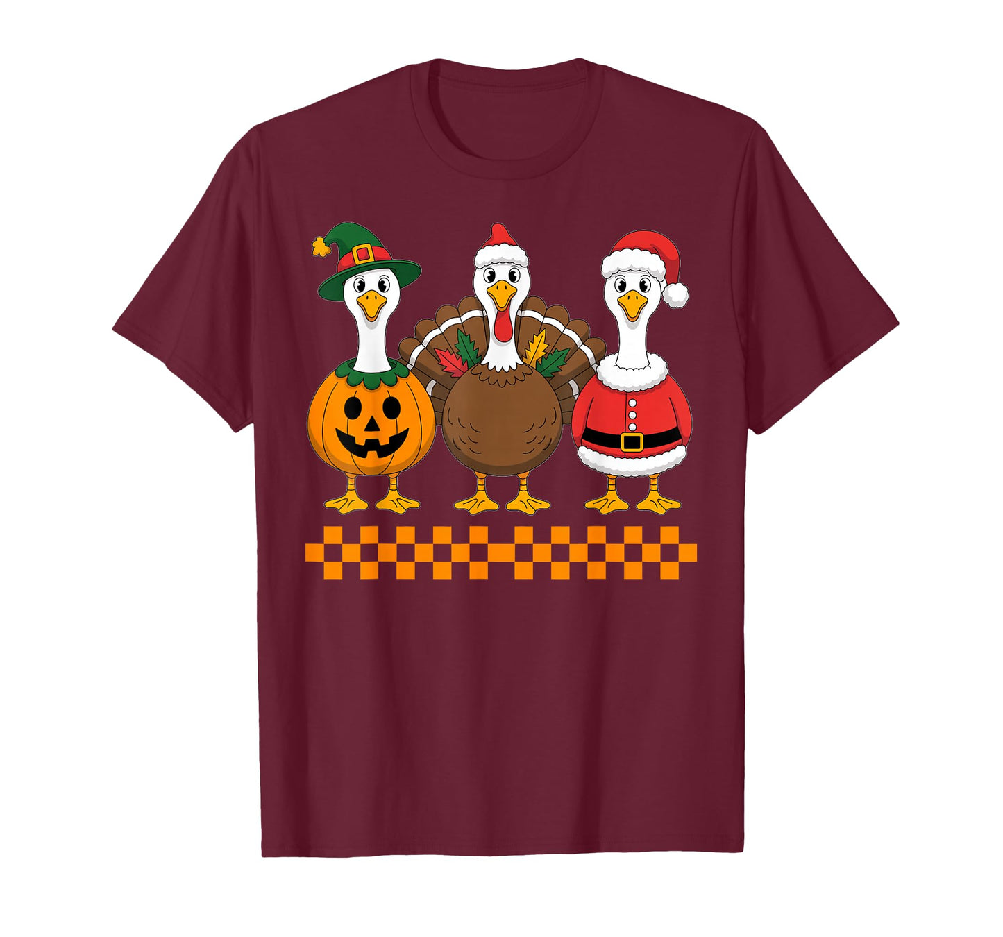 Happy Hallothanksmas Fall Season Cute Christmas Santa Turkey T-Shirt