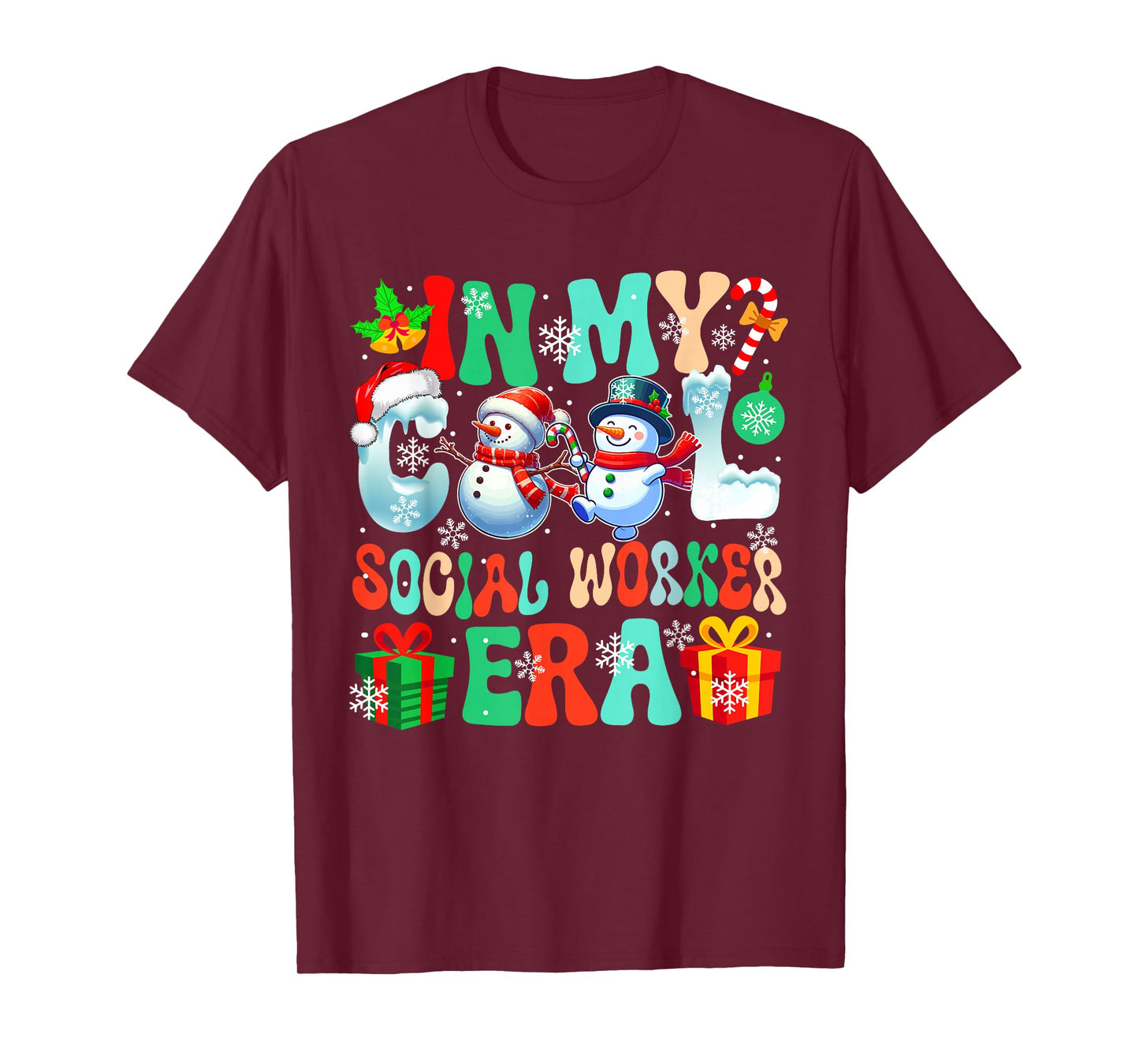 in Social Worker Era Xmas Proud Job Santa Snowmen Colorful T-Shirt