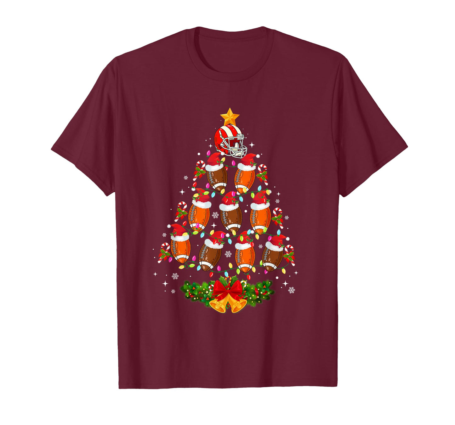 Football Christmas Tree Lights Men Boys Funny Xmas Pajamas T-Shirt