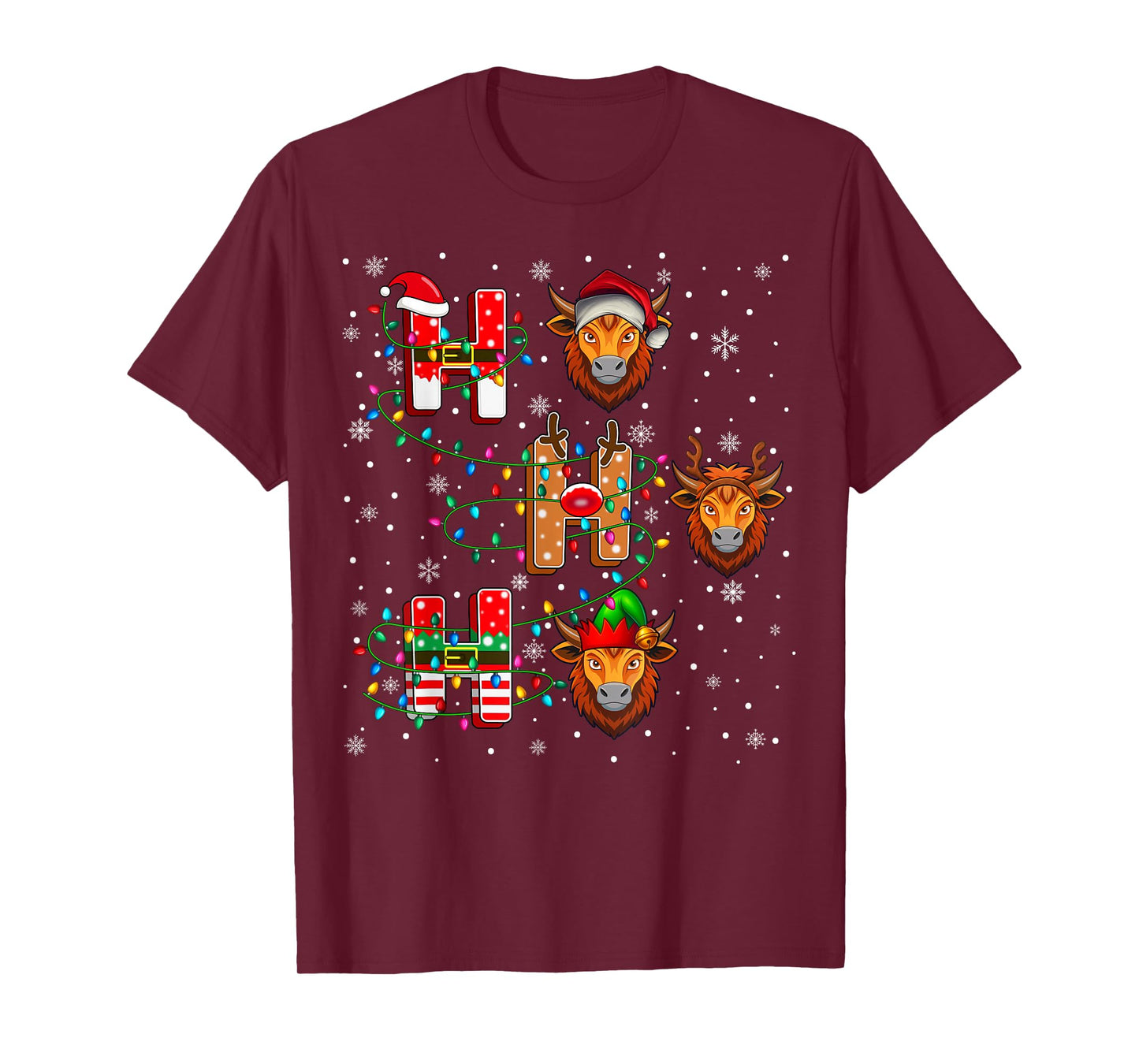Ho Ho Ho Santa Reindeer Hat Elf Yak Animal Christmas T-Shirt