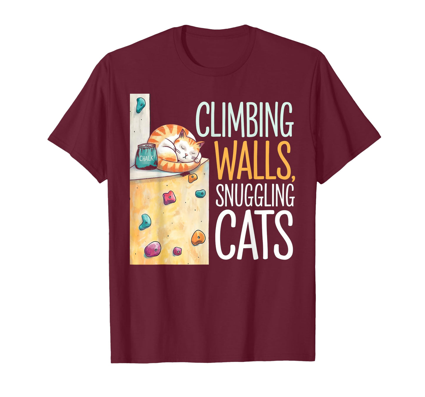 Funny Bouldering Cat – Rock Climbing & Cat Lover Design Men Women Kids T-Shirt
