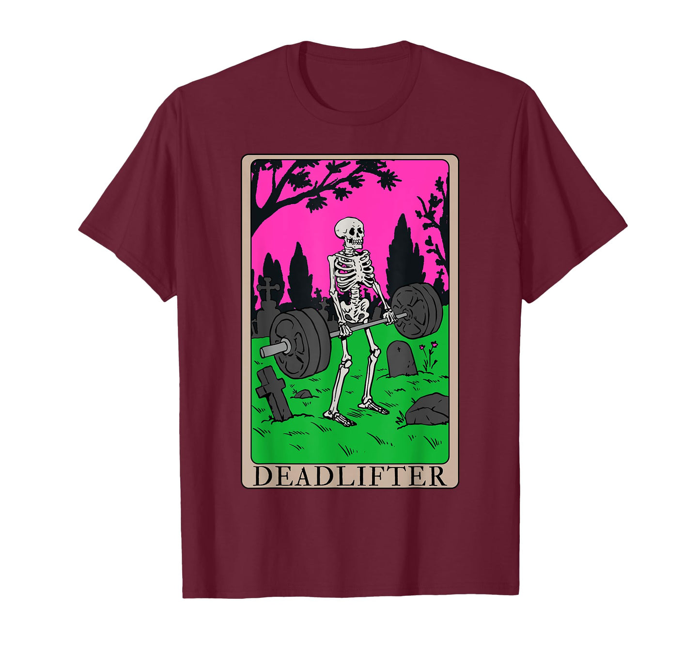 Funny Tarot Card Deadlifter Skeleton Graveyard Workout Art T-Shirt