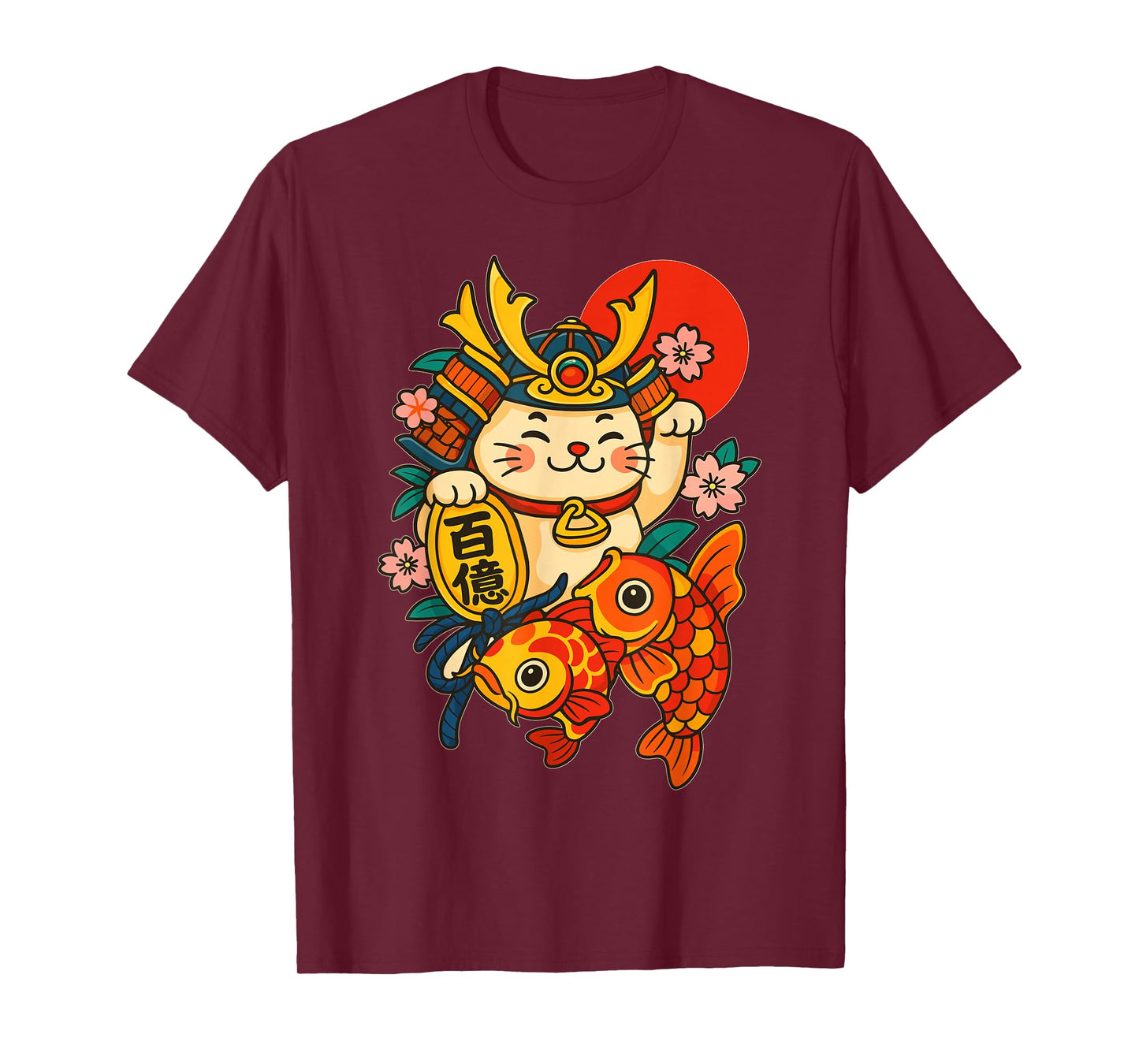 Japanese Samurai Cat Kawaii Warrior Kitten koi Fish Otaku T-Shirt