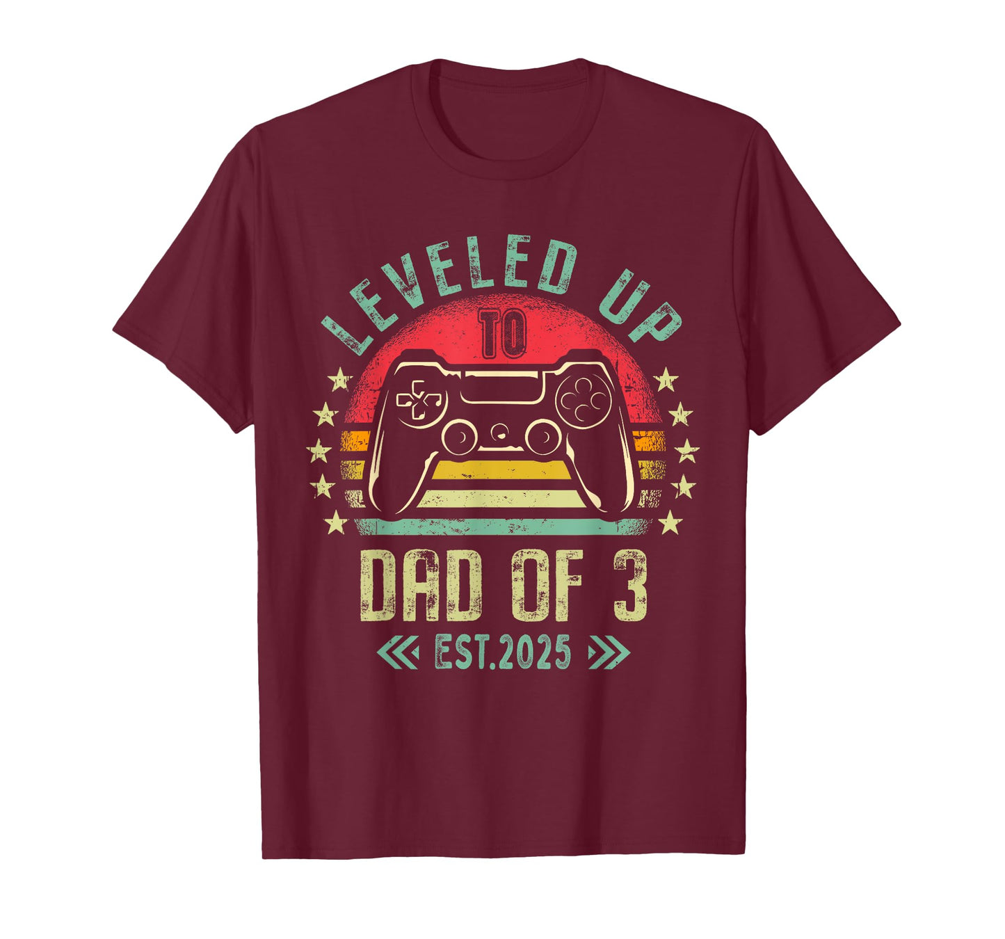 I Leveled Up To Dad of 3 2025 Promoted To Dad Of Three Kids T-Shirt