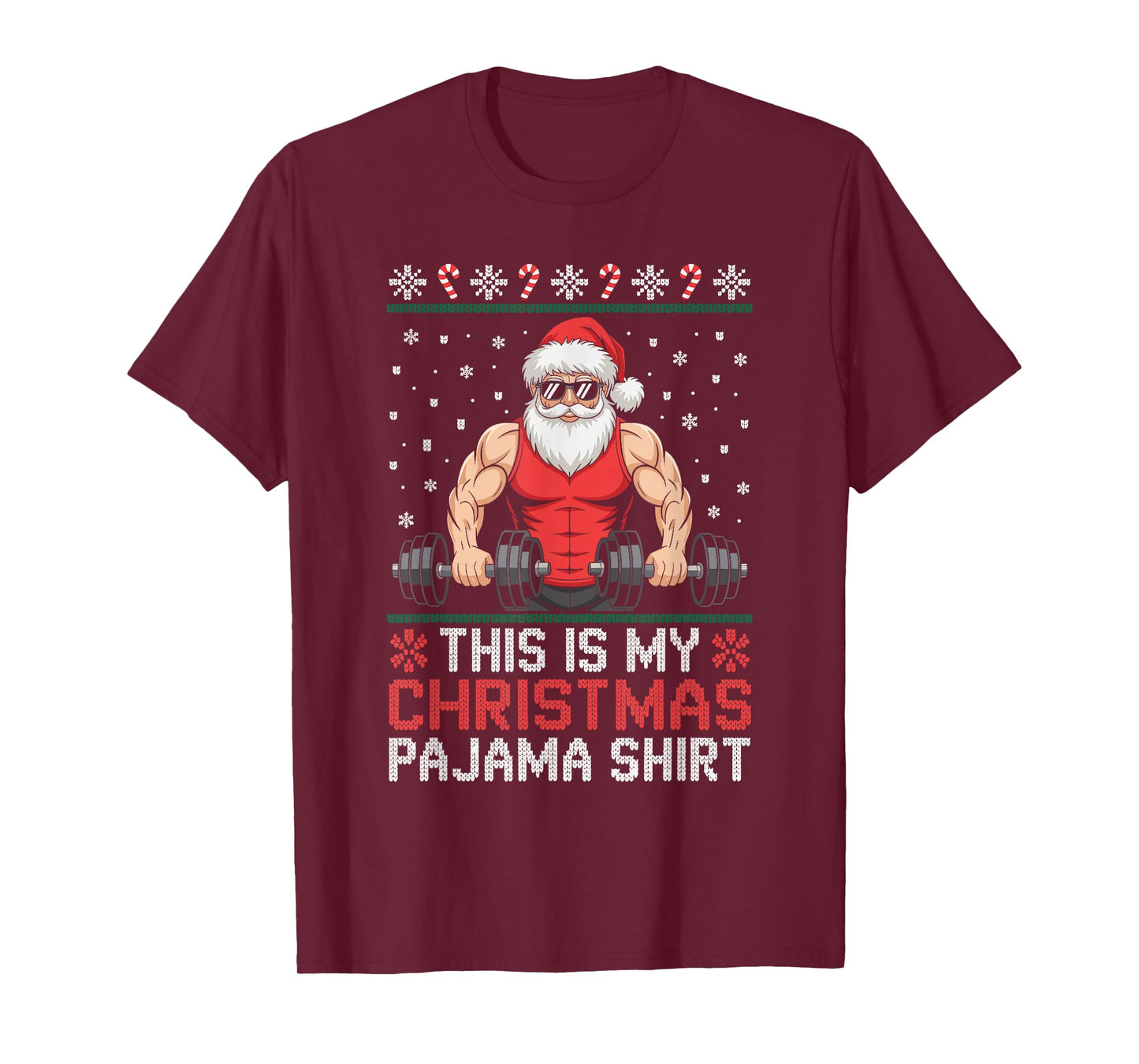 Santa Weightlifting Ugly Christmas Sweater Fitness Deadlift T-Shirt