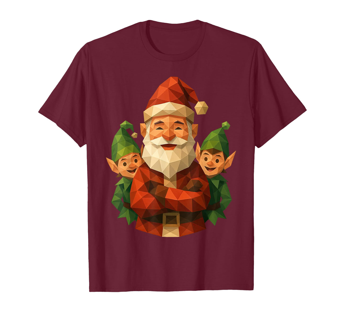 Low Poly Christmas Cute Geometric Santa Claus Elf T-Shirt