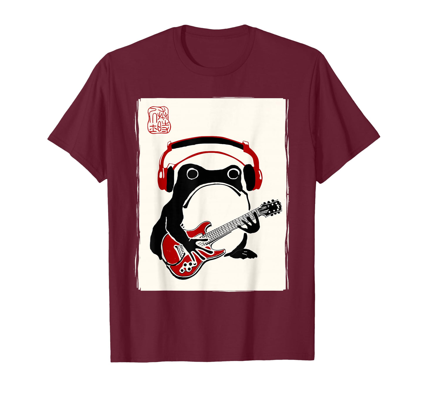 Funny Grumpy Frog Guitar Rock Music Kawaii Japanese T-Shirt