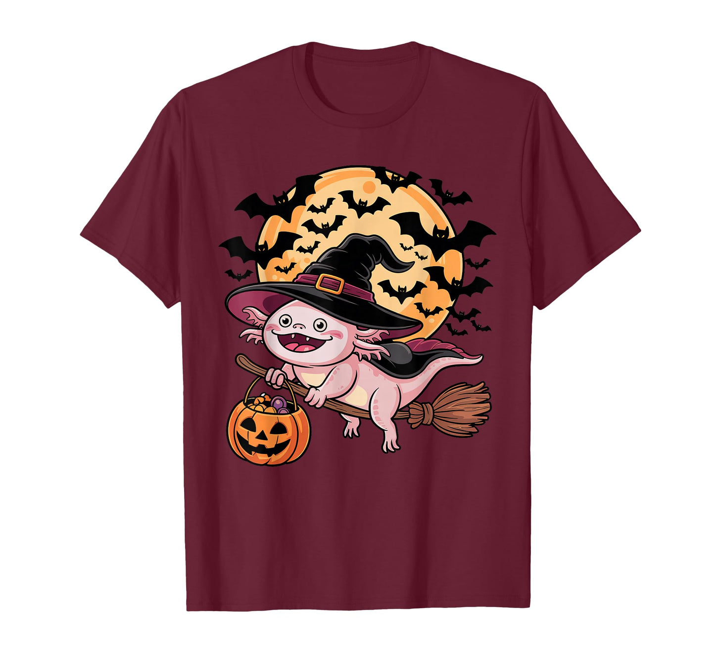Axolotl Witch Jack-o-Lantern Candy Bucket Halloween Costume T-Shirt