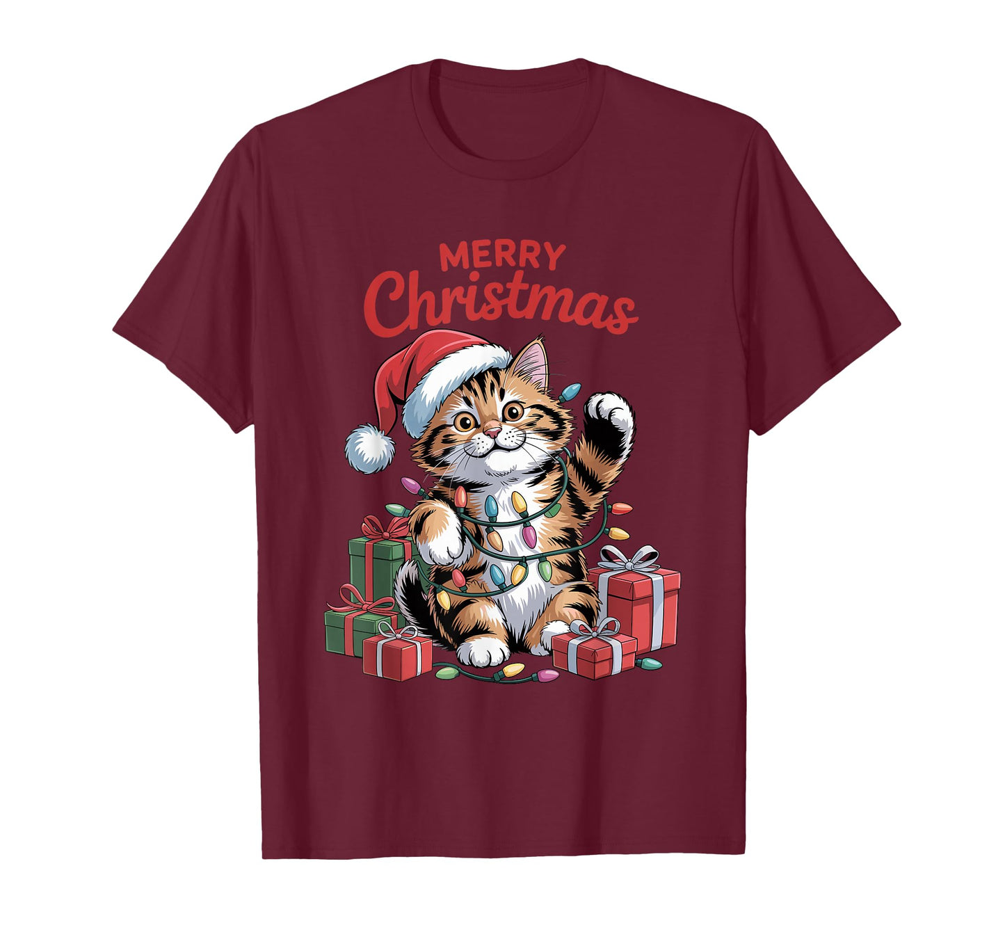 Cat Santa Hat Christmas Design Funny Pet Lovers Holiday T-Shirt