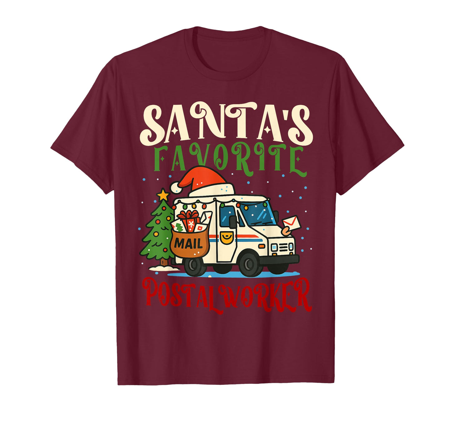 Santa’s Favorite Postal Worker. Funny Christmas Mail Carrier T-Shirt