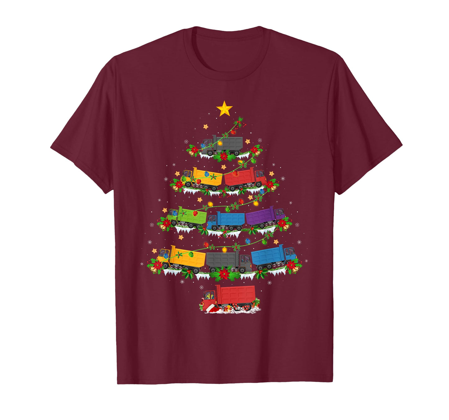 Truck Christmas Tree Lights Funny Truck Driver Xmas T-Shirt