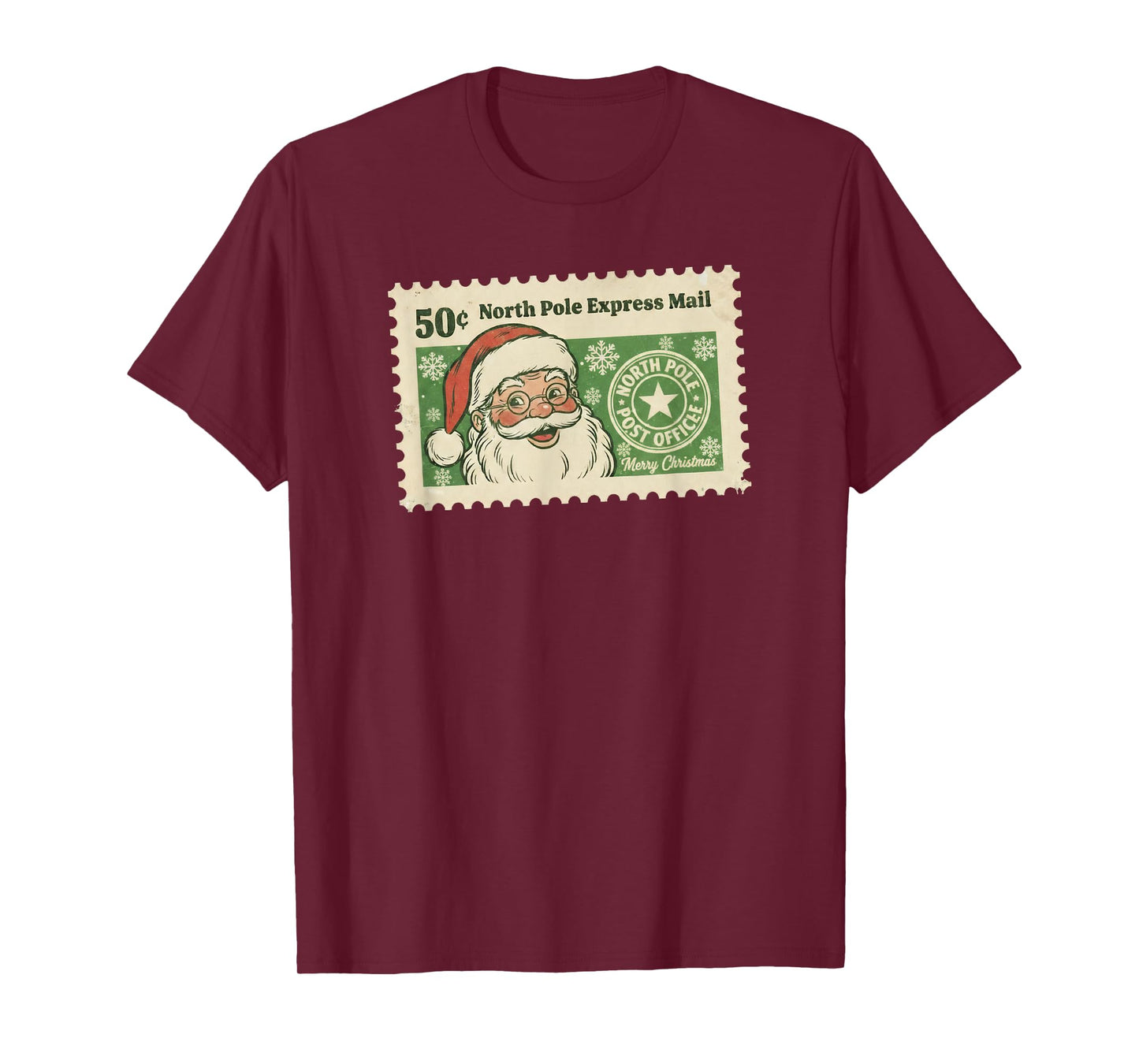 Vintage Santa North Pole Stamp Retro Christmas Postage Tee T-Shirt