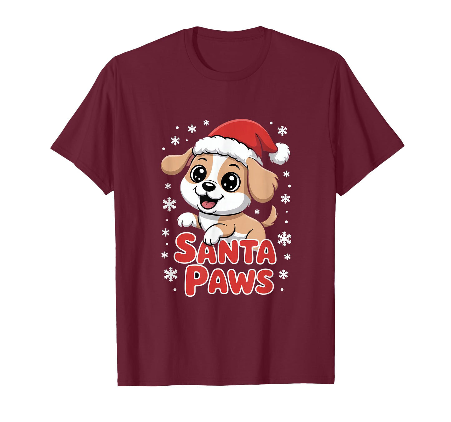 Santa Paws Cute Christmas Puppy Dog with Santa Hat T-Shirt