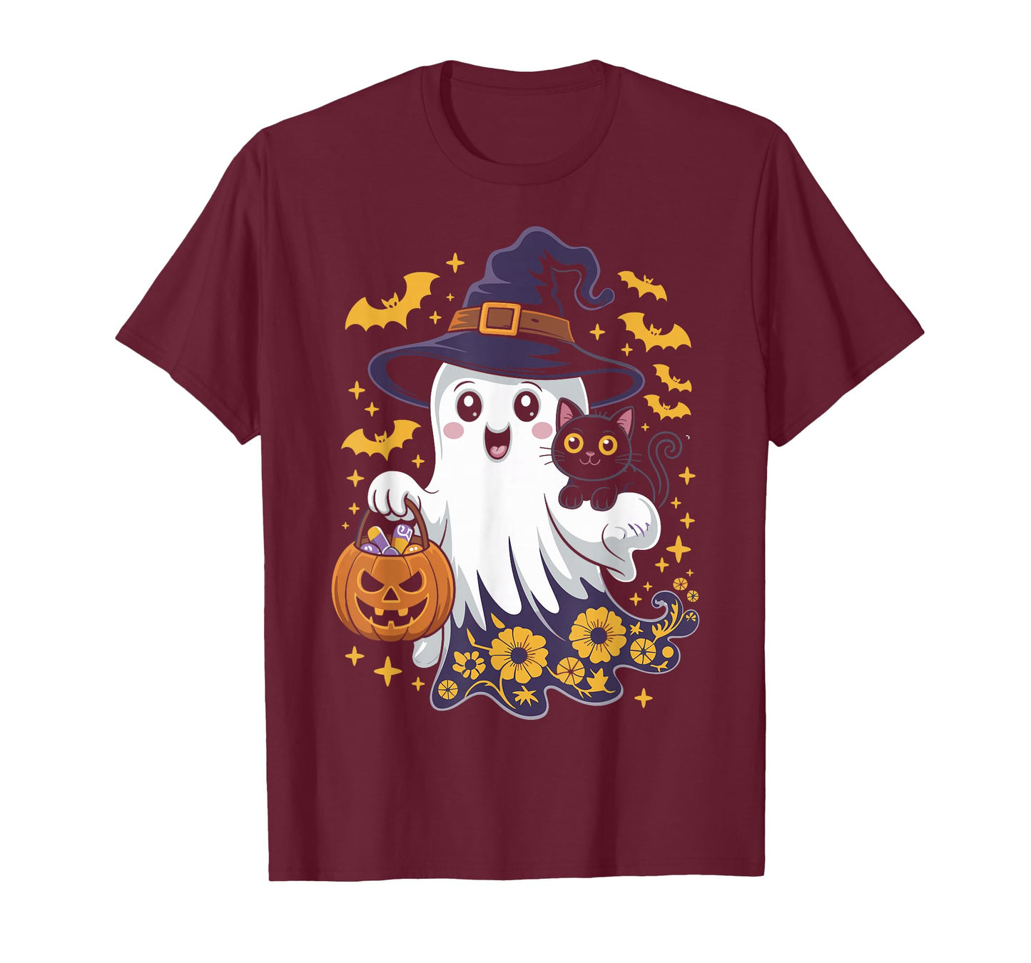 Halloween Ghost Witch Holding Black Cat Funny Halloween T-Shirt