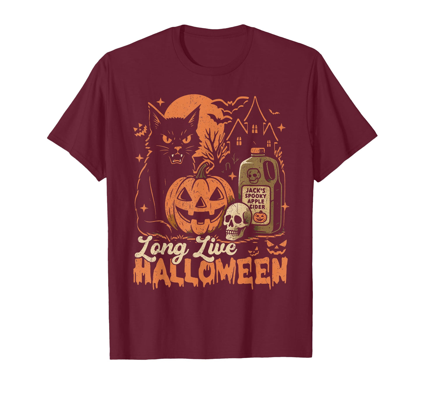 Long Live Halloween Funny Pumpkin Halloween Black Cat T-Shirt