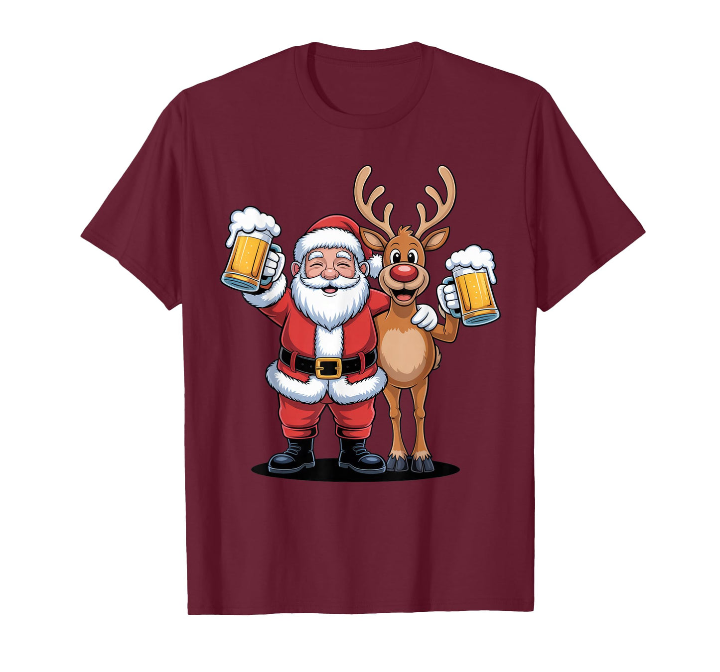Santa and Reindeer Beer Lovers Funny Christmas Party Shirt T-Shirt
