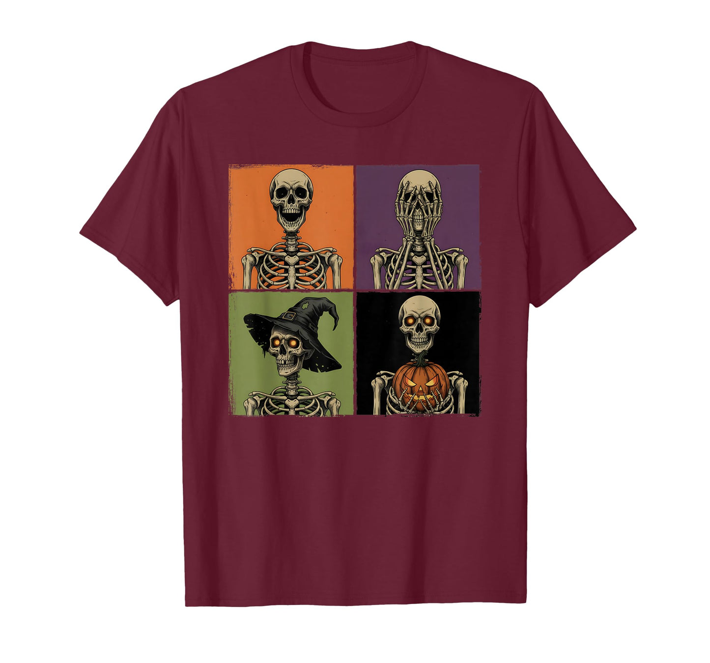 Vintage Skeleton Grid Halloween Style Spooky Bones Funny T-Shirt