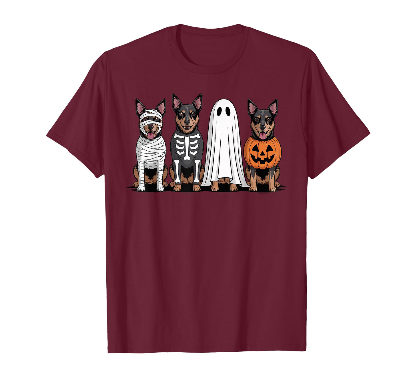 Spooky Ghost Australian Kelpie Pumpkin Halloween Skeleton T-Shirt