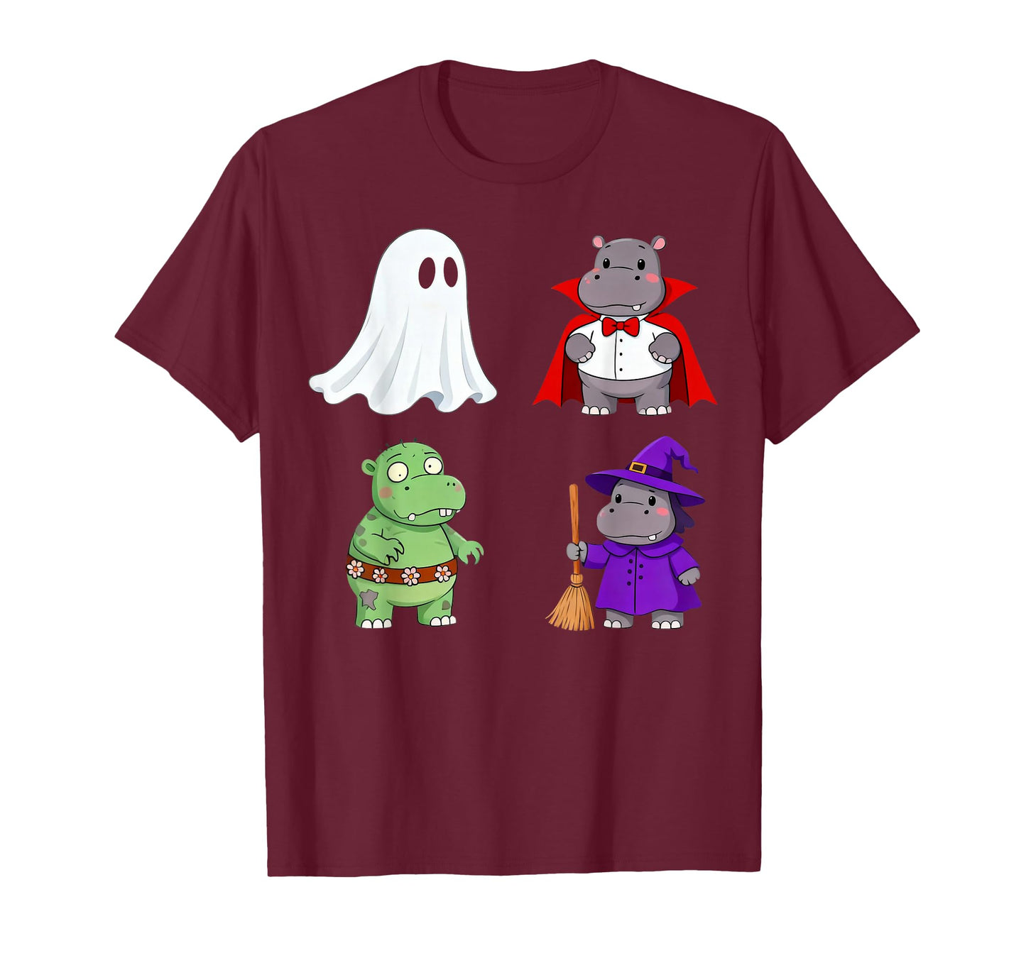 Funny Hippo Ghost Witch Zombie Halloween Costume Boys Girls T-Shirt