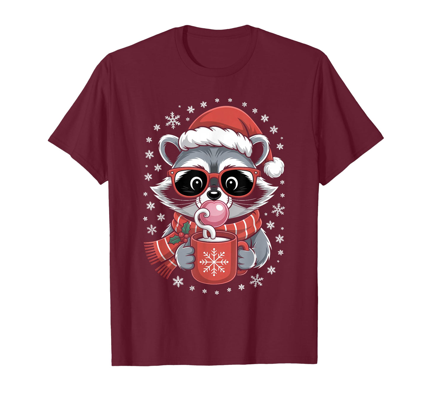 Funny Christmas Raccoon in Red Glasses Bubble Men Women Kids T-Shirt