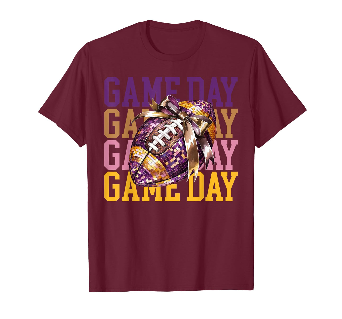 Coquette Bow Disco Funny Football Game Day Touchdown Season T-Shirt