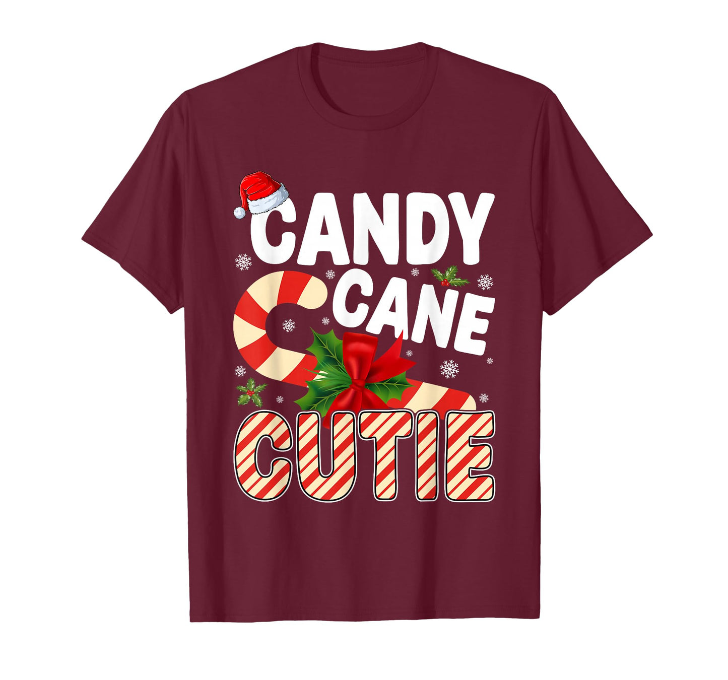 Candy Cane Christmas Pajamas Xmas Santa Hat Women Girls T-Shirt