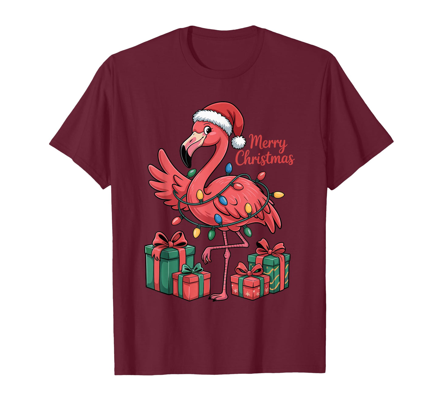 Flamingo Santa Hat Christmas Funny Tropical Birds Lovers T-Shirt