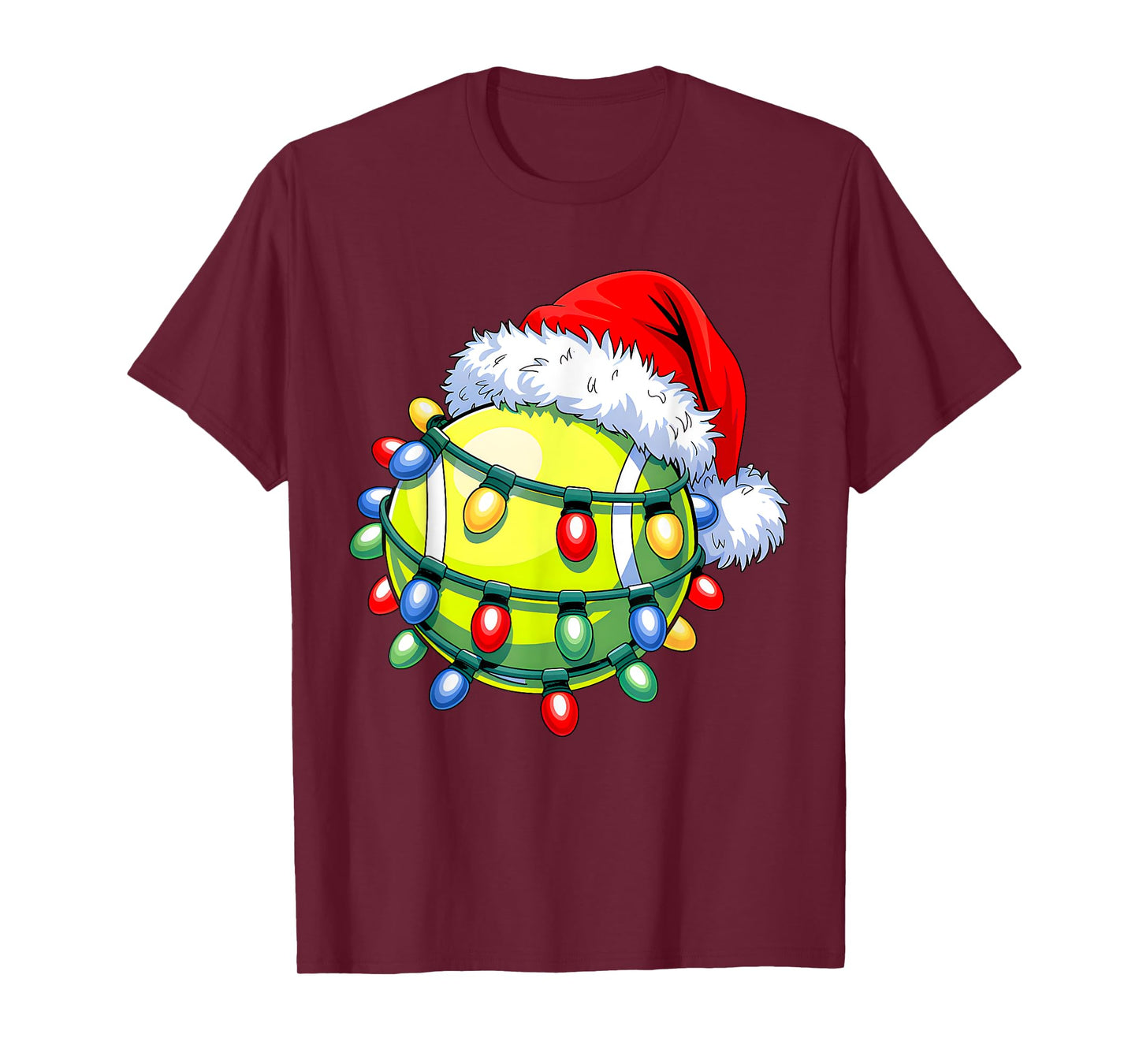 Tennis Ball Santa Hat Men Women Christmas Tennis Xmas Lights T-Shirt