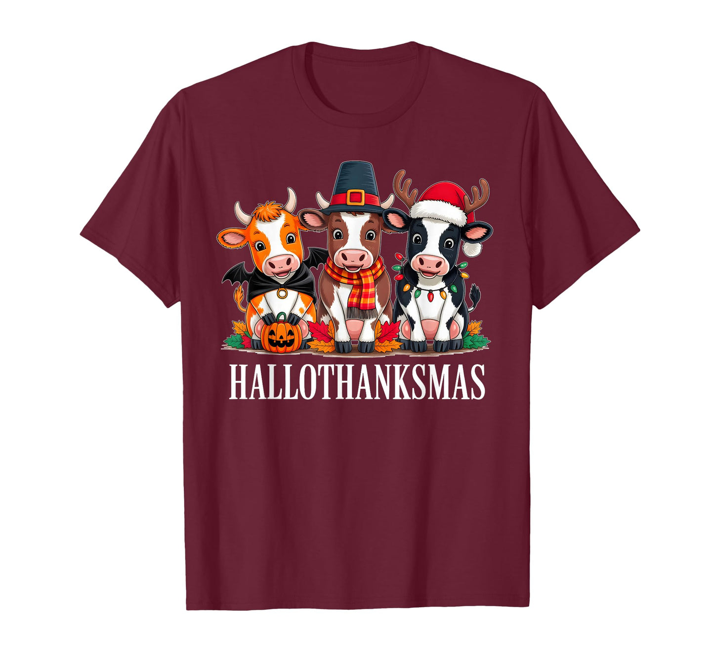Cow Halloween Thanksgiving Christmas Happy Hallothanksmas T-Shirt