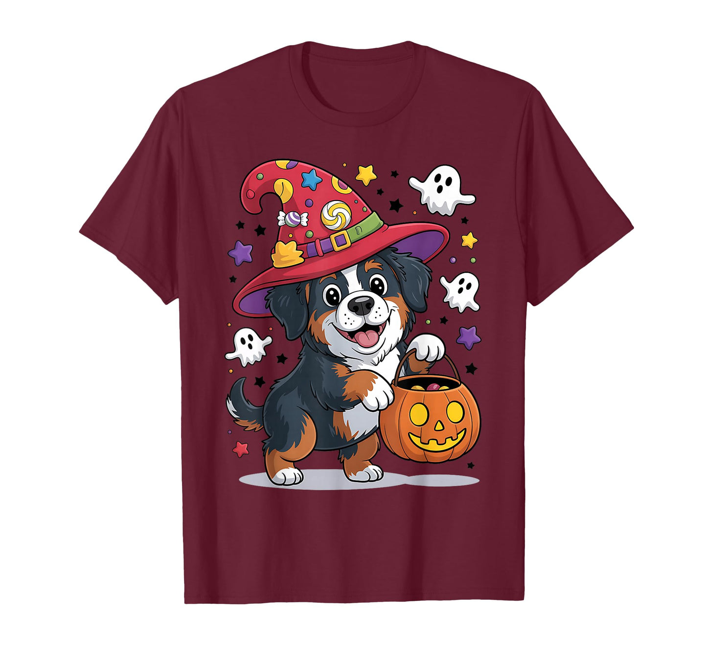 Bernese Mountain Dog Pumpkin Ghost Candy Witch Halloween T-Shirt