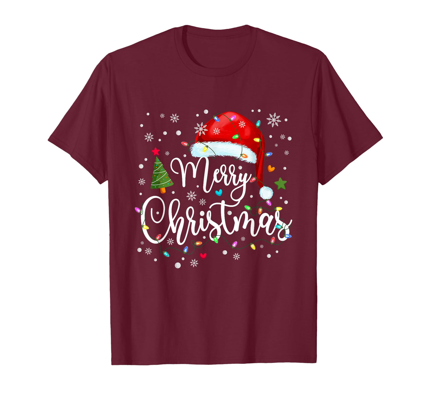 Merry Christmas Santa Hat Snow Lights Xmas Family Matching T-Shirt