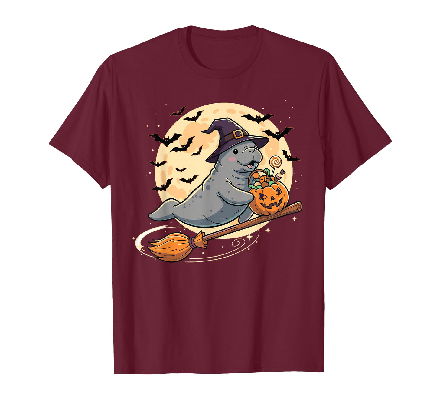 Manatee Witch Hat Pumpkin Halloween Spooky Season T-Shirt