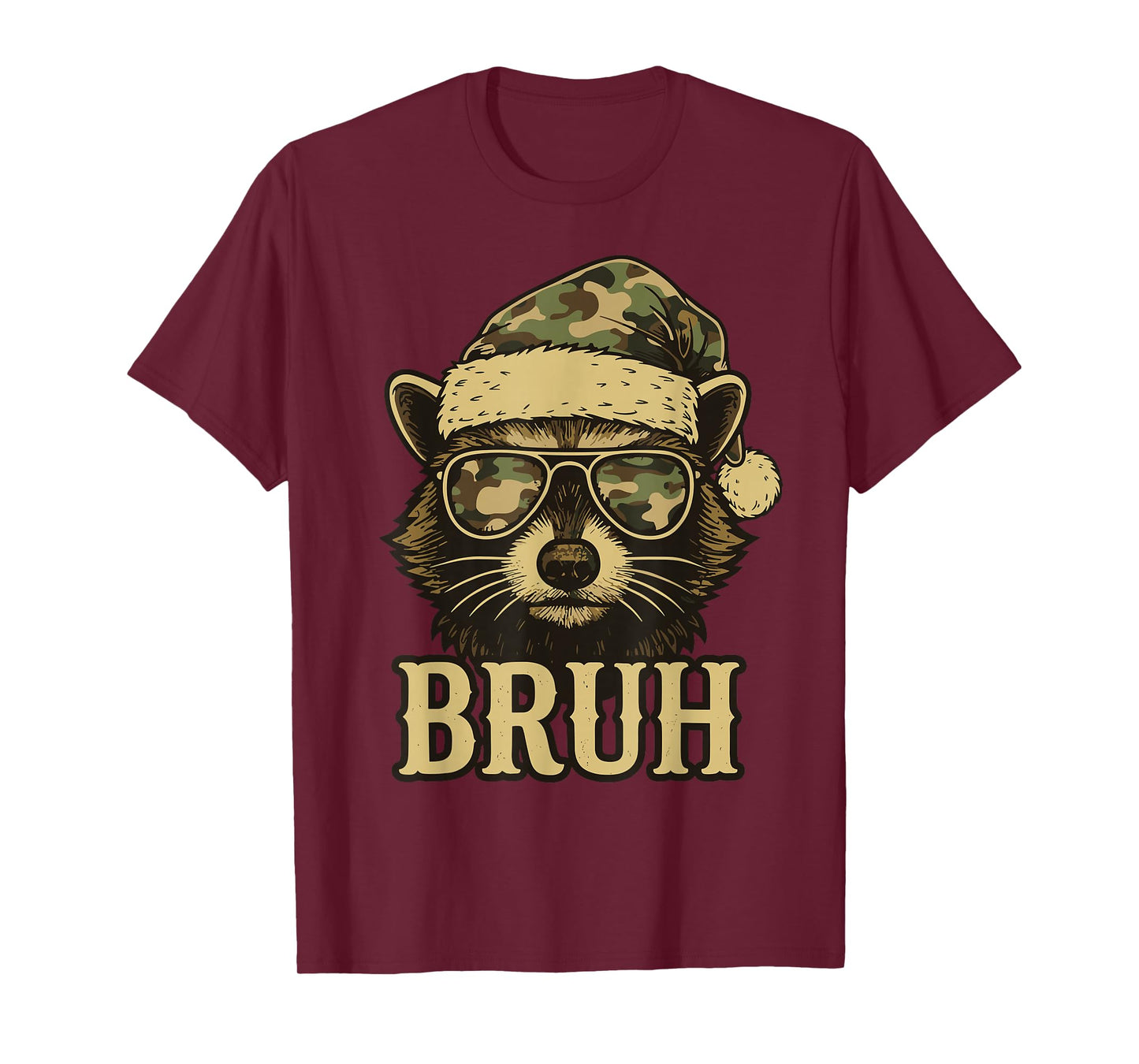 Camo Santa Raccoon Bruh Sunglasses Funny Christmas Camo T-Shirt