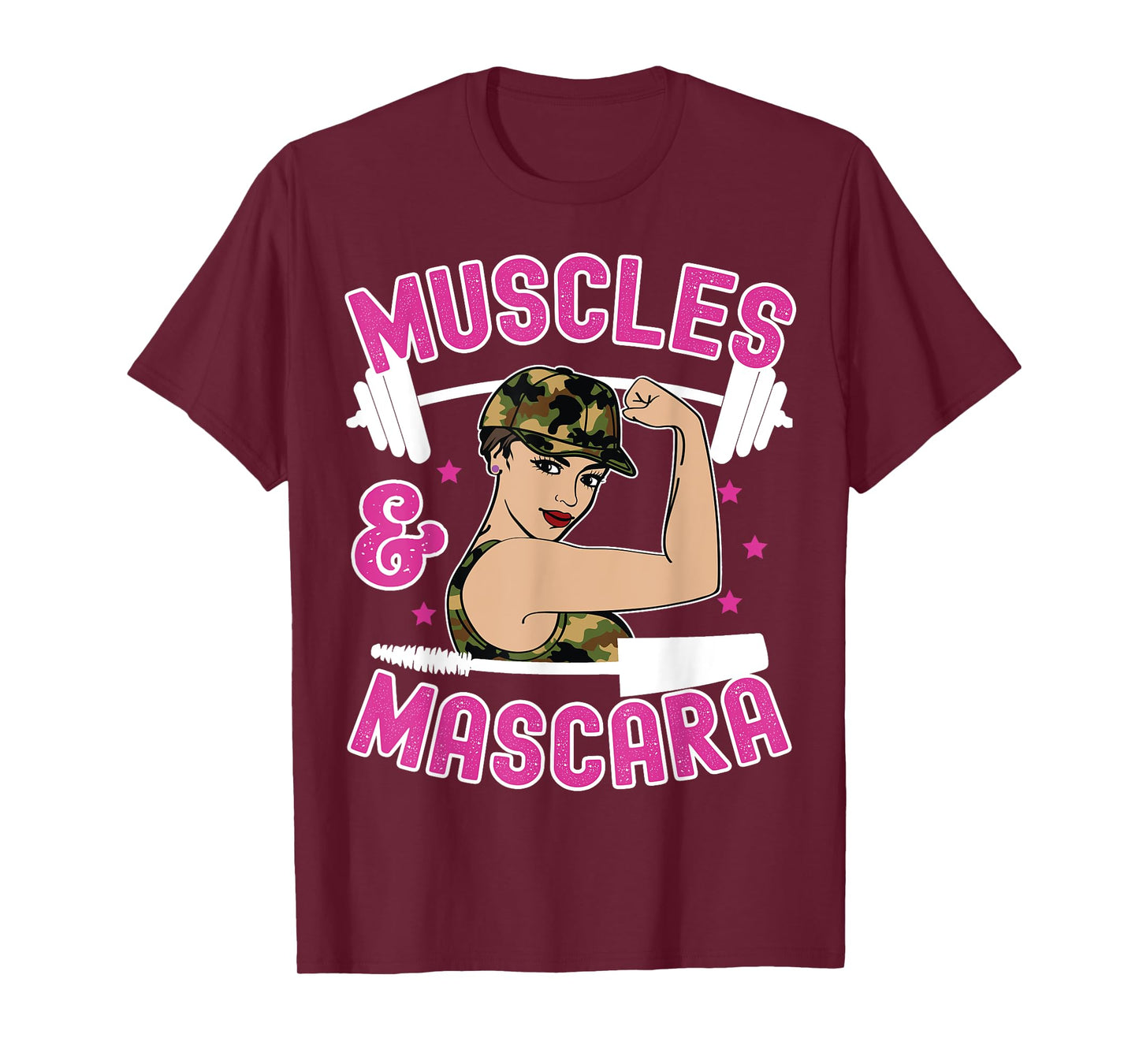 Muscles and Mascara Female Weight Lifter Gym Work Out Funny T-Shirt