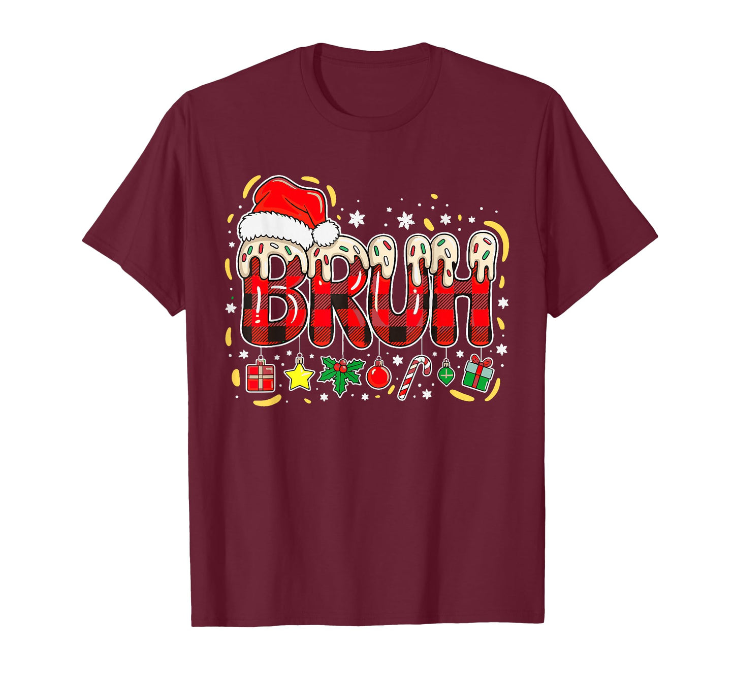 Bruh Funny Christmas Ice Cream Red Plaid Teens Boys Kids T-Shirt